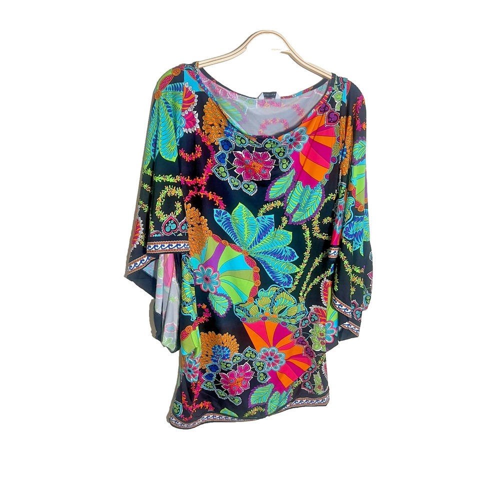 Trina‎ Turk Top Womens M Multicolored Paisley Stretch Dress  Boho Artsy Cover Up